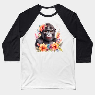 A gorilla decorated with beautiful watercolor flowers Baseball T-Shirt